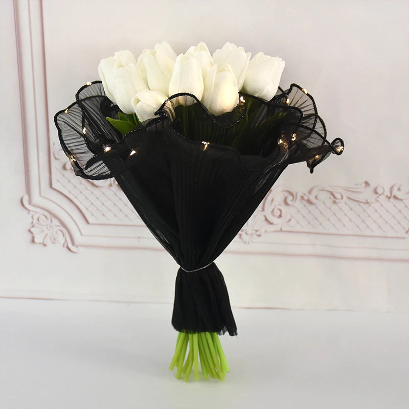 Royaleva LED Flower Bouquet Wrapper – Elegant Tulle Roll with Warm White LED Lights