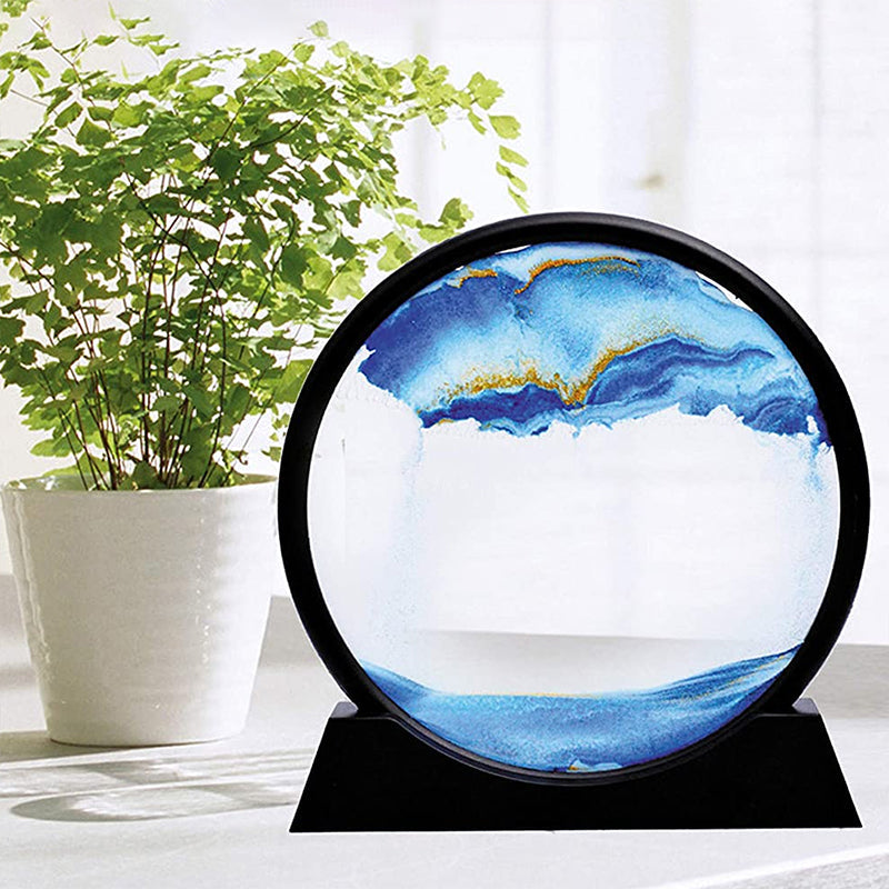 Royaleva Sand and Water Moving Art - Unique Desktop Decor with Ever-Changing Patterns - Ocean Blue / 7 inch Diameter