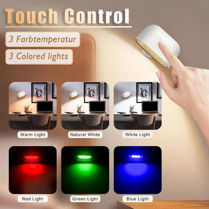 Remote Control Dimmable Reading Lamp - 360° Rotating RGB Touch Wall Light - Black