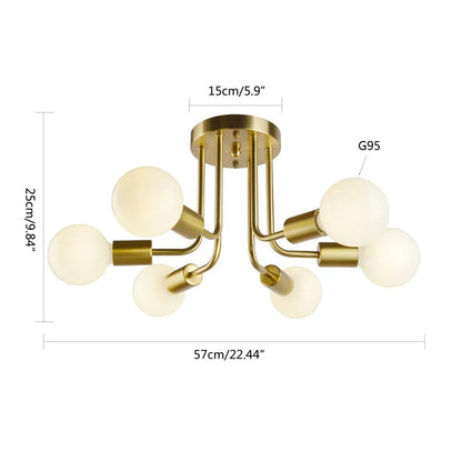 Spherical Ceiling Light – Modern Gold & White Glass Lampshade - A-Lamp holder-6 Head / NO BULB