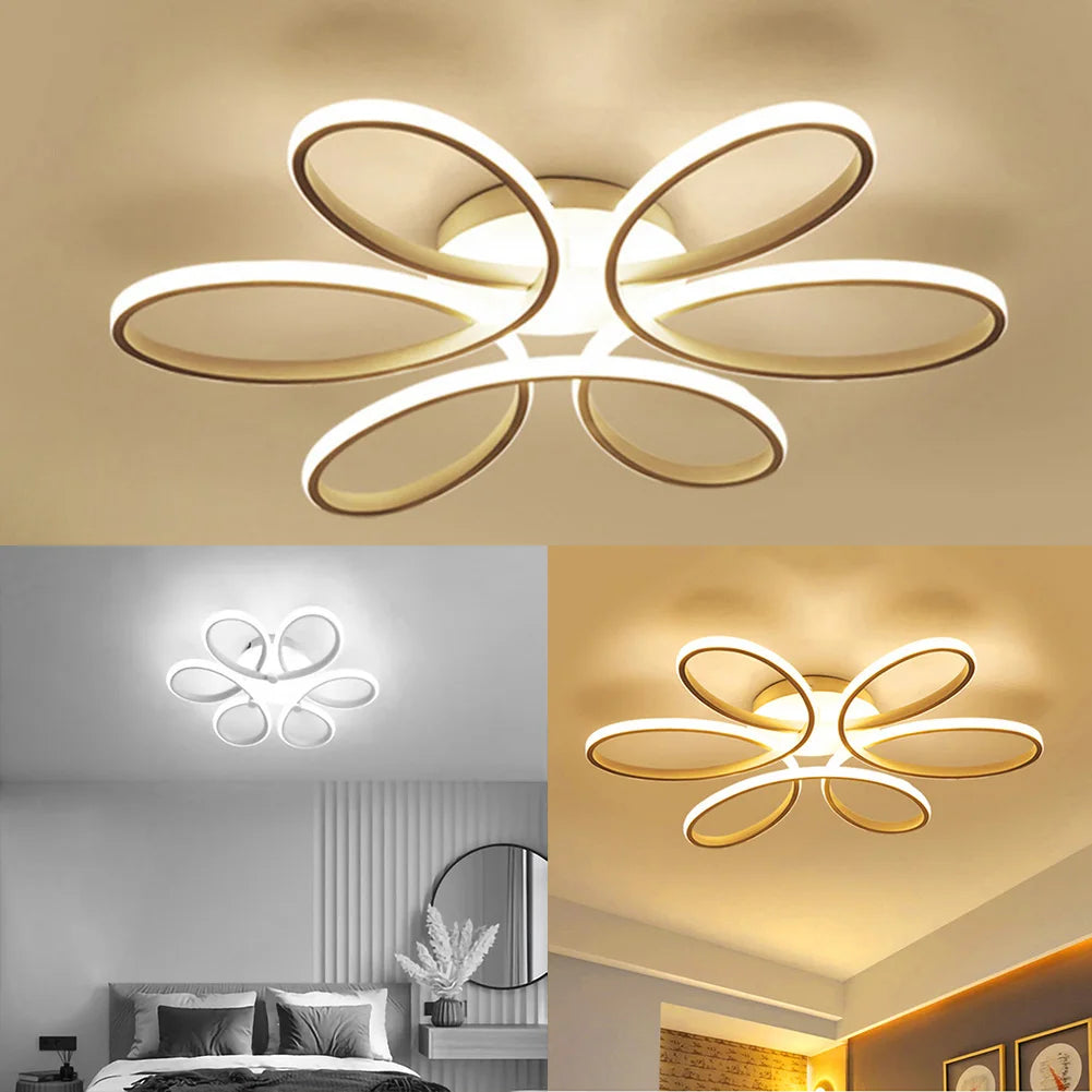 Modern LED Flower Chandelier - Elegant Ceiling Lamp with Three Color Options - White in Warm Light