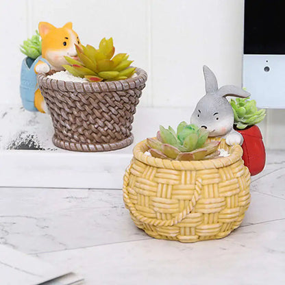 Royaleva Original Courtyard Flowerpot - Rustic Corgi & Bunny Succulent Planter - Bunny