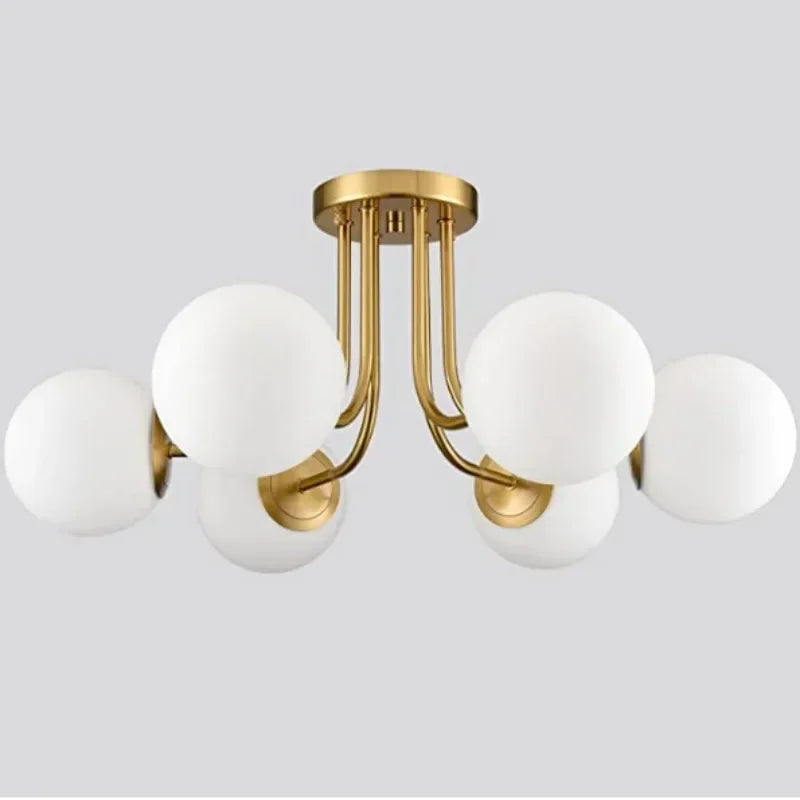 Spherical Ceiling Light – Modern Gold & White Glass Lampshade - A-Lamp holder-3 Head / NO BULB