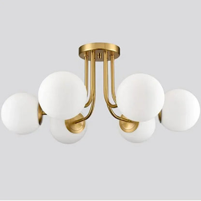 Spherical Ceiling Light – Modern Gold & White Glass Lampshade - A-Lamp holder-3 Head / NO BULB