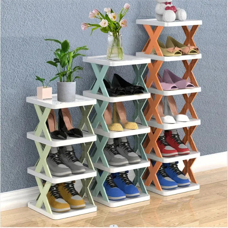 Modern multi-layer shoe storage rack with a sleek design, perfect for organizing and displaying sneakers, boots, and other footwear.