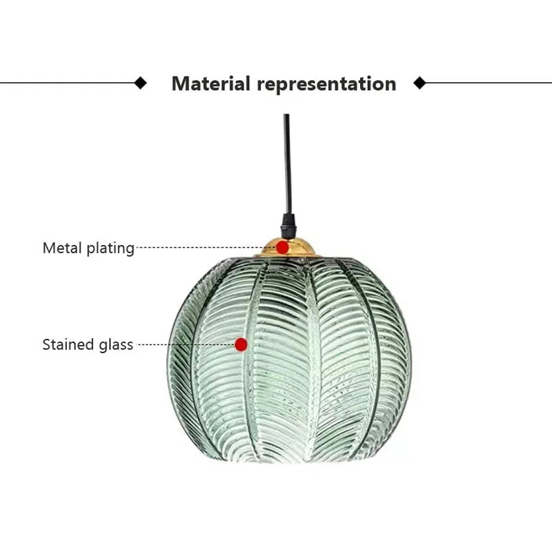 Nordic Glass Pendant Light - Elegant Green Leaf Design - Green Glass / Without bulb / 15CM