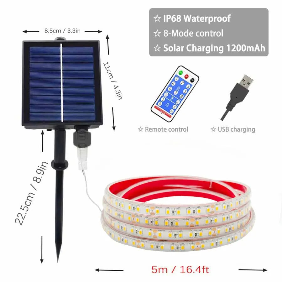 Royelux Solar LED Strip Light - 16.4ft Waterproof Outdoor Light Bar with Remote