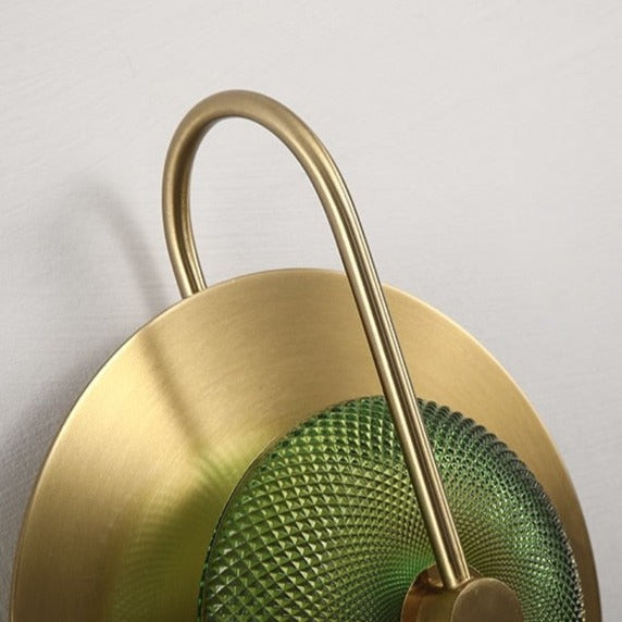 RoyaleGlow Elegant Circular Glass Wall Sconce for Radiant Illumination - Single Green Gold