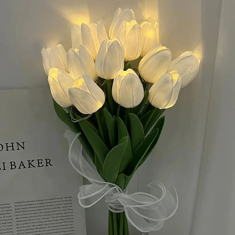 Royaleva LED Tulip Night Light – Artificial Bouquet for Home & Event Décor - White / 5pcs