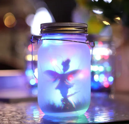 Glass Fairy Lamp - Solar Mason Jar Lantern, IP65 Waterproof Outdoor Hanging Light - White