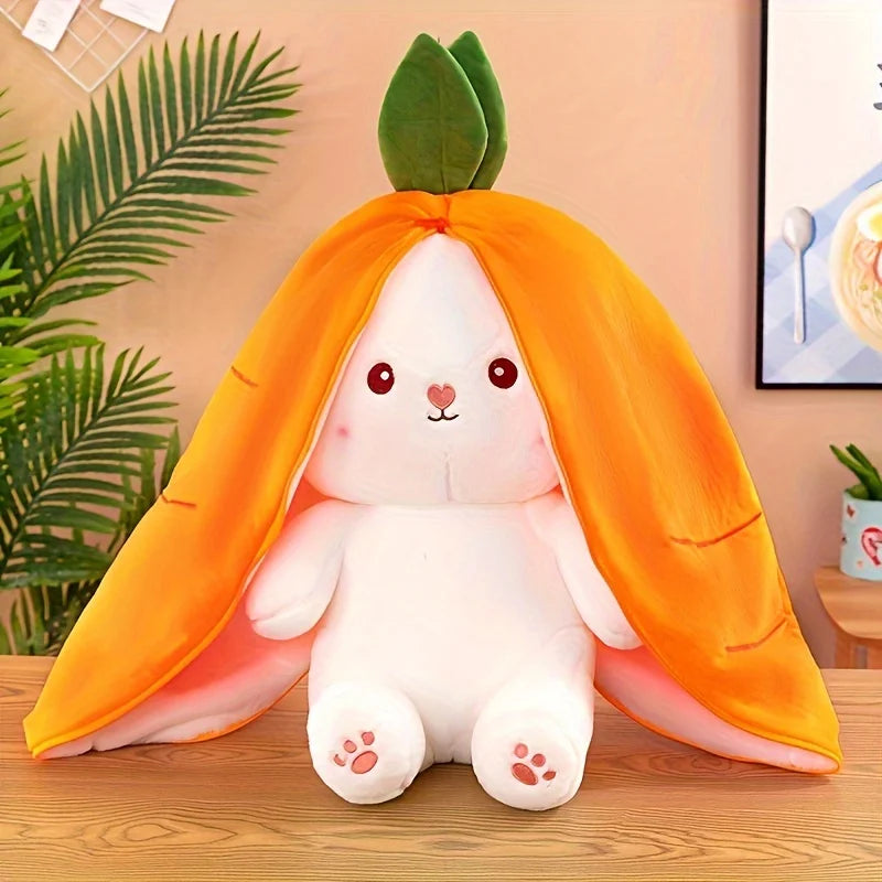 Royelux Reversible Bunny Plush Doll - Soft Carrot & Strawberry Rabbit Pillow Toy