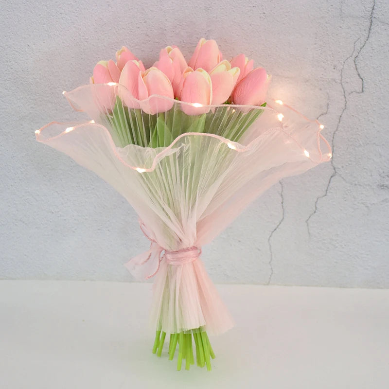 Royaleva LED Flower Bouquet Wrapper – Elegant Tulle Roll with Warm White LED Lights