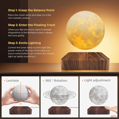 Levitating Moon Lamp – 3-Color Floating LED Light for Home & Office Décor