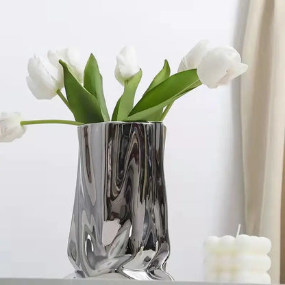 Royelux Silver Ruffled Ceramic Vase – Elegance Redefined