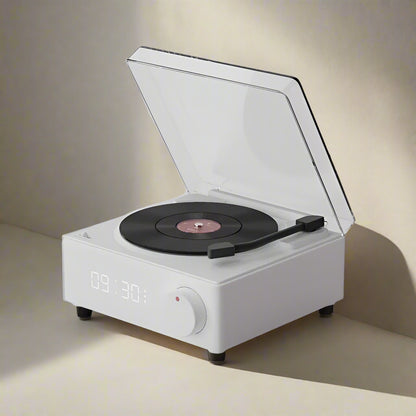 Retro Bluetooth Speaker – Vinyl-Inspired Portable Stereo with Alarm Clock & Rich Sound