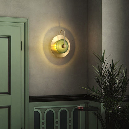 RoyaleGlow Elegant Circular Glass Wall Sconce for Radiant Illumination - Single Green Gold