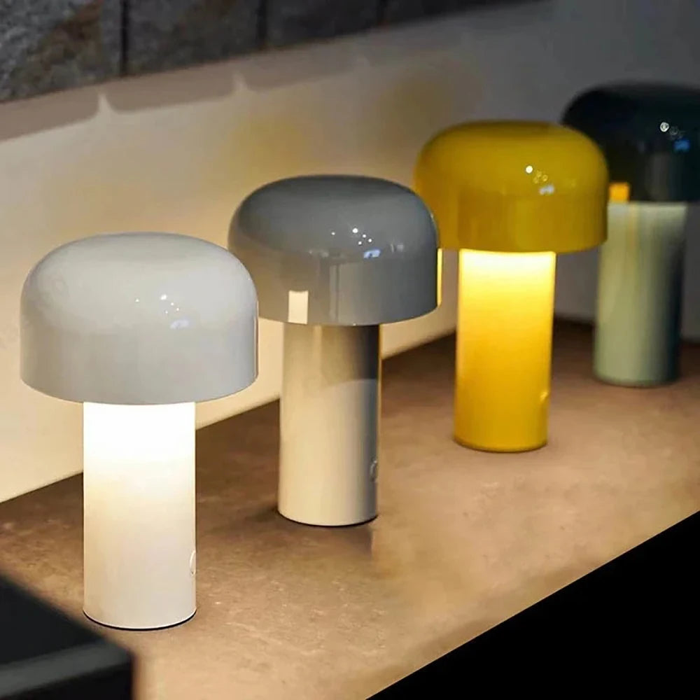 Italian Designer Mushroom Table Lamp Night Light - Portable Cordless Touch Lamp