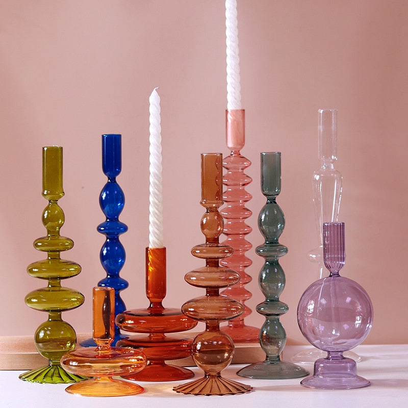 Royaleva Handmade Glass Candle Holders - Elegant Decorative Accent Pieces - Milan Green