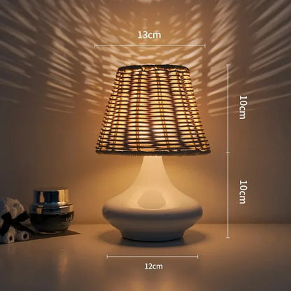 Royallure USB Dimmable LED Table Lamp - Bamboo Fabric Lampshade for Modern Décor - Black / Warm Light