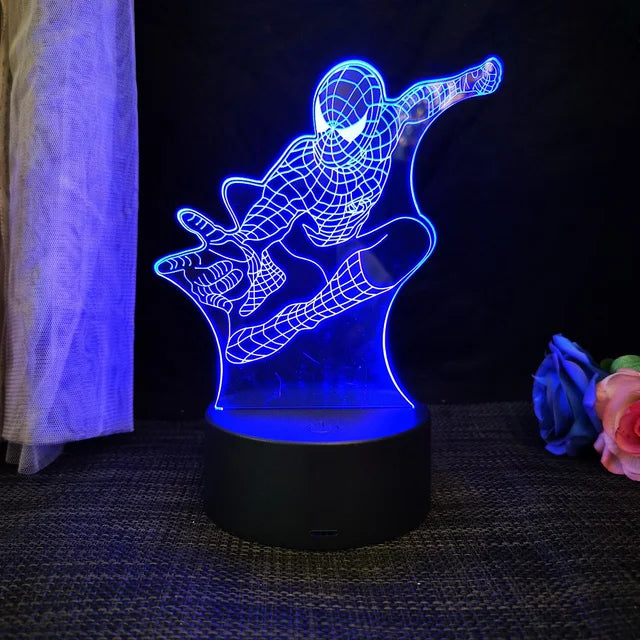 Royallure 3D Spiderman LED Night Light - USB Powered Phantom Desk Lamp - Blue / 7 colors no remote