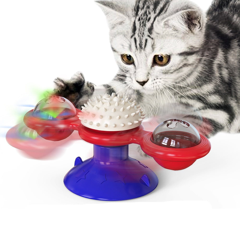 Pawellure Interactive Cat Windmill Toy with Catnip & Glow-in-the-Dark Ball - Multi-Function Scratching & Grooming Tool for Cats