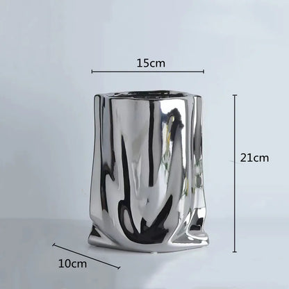 Royelux Silver Ruffled Ceramic Vase – Elegance Redefined