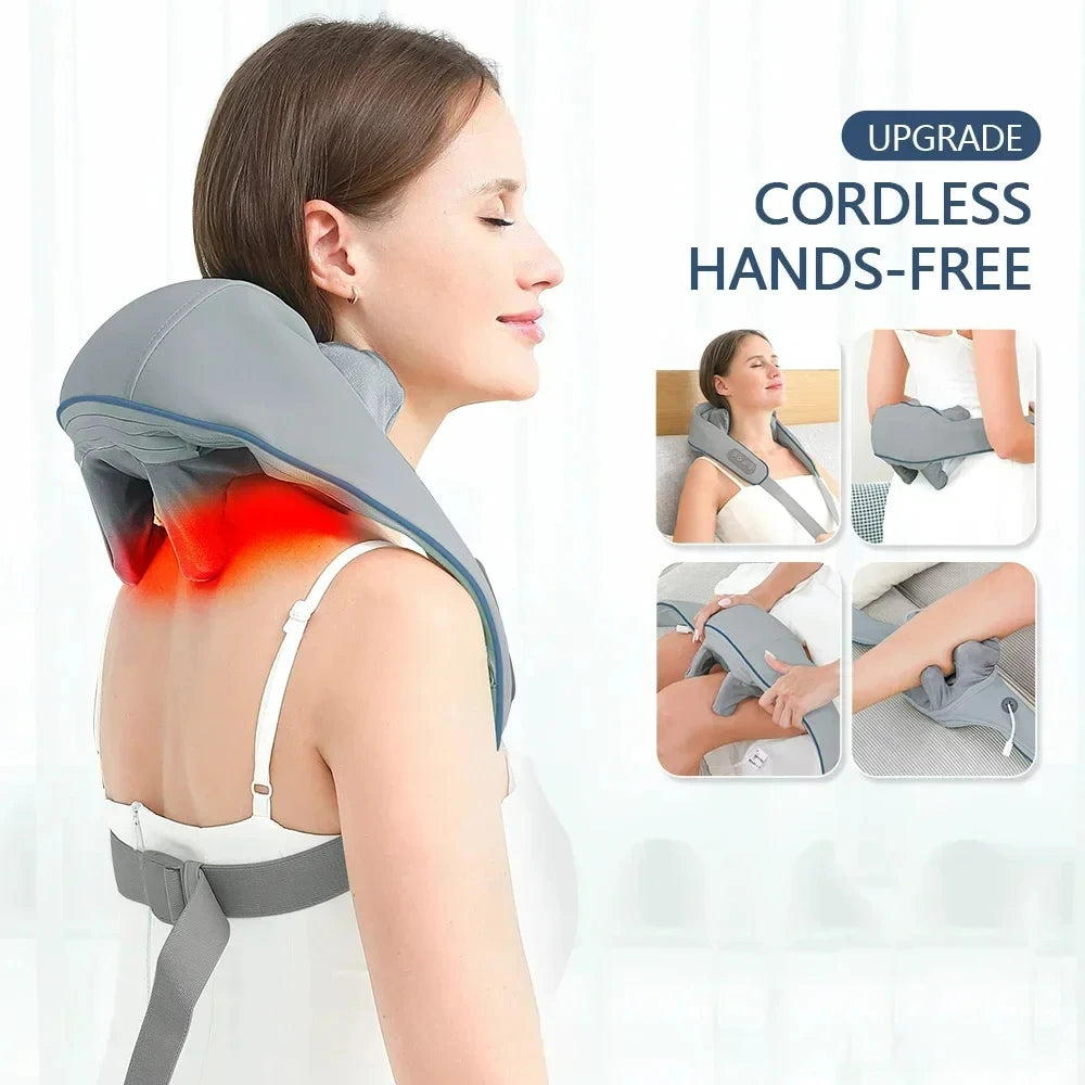 Wireless Neck and Back Massager – Kneading Shawl with Hot Compress for Neck, Shoulder, and Trapezius Relief