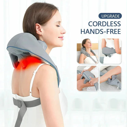 Wireless Neck and Back Massager – Kneading Shawl with Hot Compress for Neck, Shoulder, and Trapezius Relief