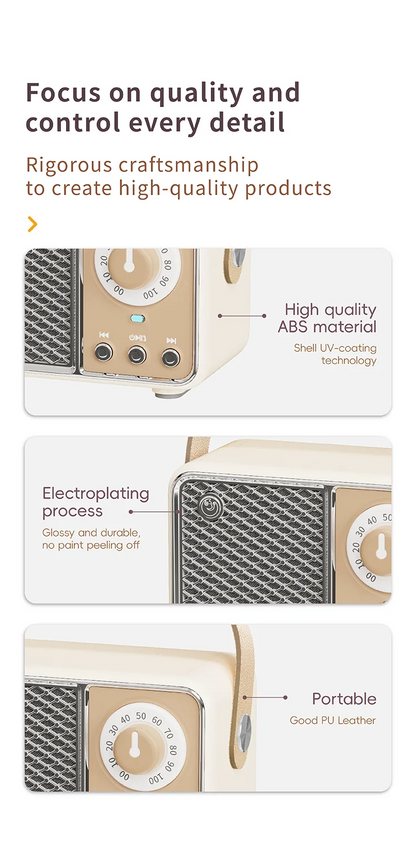 Portable Bluetooth Speaker – Multi-Mode Wireless Mini Speaker with Retro Design