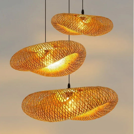 Bamboo Woven Pendant Light - Handcrafted Rattan Hanging Ceiling Lamp - Default Title