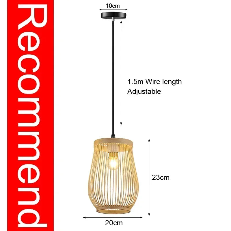 Royaleva Classic Bamboo Rattan Chandelier - Handmade Weaving Pendant Light - E