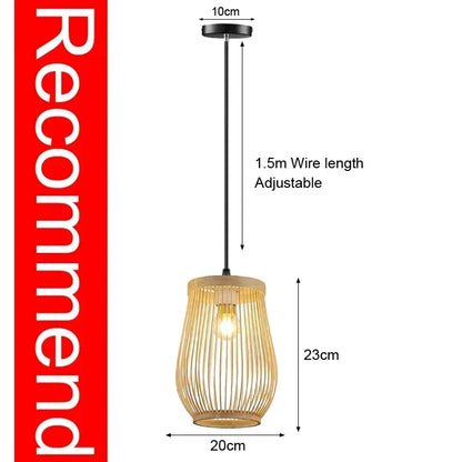 Royaleva Classic Bamboo Rattan Chandelier - Handmade Weaving Pendant Light - E