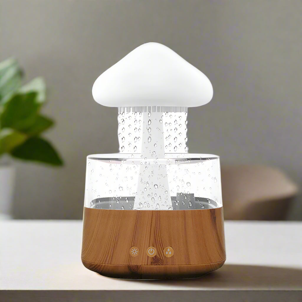 Royaleva Nordic Cloud Humidifier & Aromatherapy Diffuser - LED Raindrop Mist with USB Power - Brown