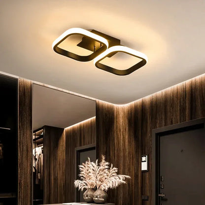 LED Ceiling Light Chandeliers - Modern Design for Aisle, Bedroom, and Living Room - Black Square 2heads / Stepless dimming(RC)