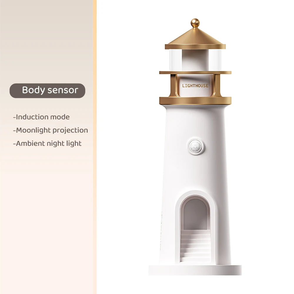 Lighthouse Projection Night Light – Bluetooth Music & Moonlight Ambient Lamp