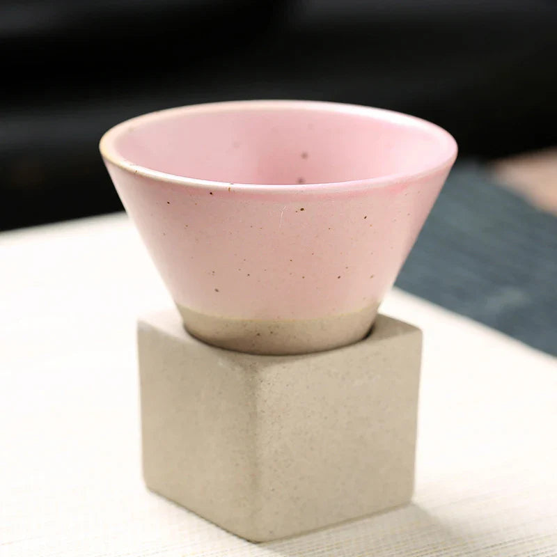 Royaleva Vintage Espresso Cups - Handcrafted Cone Shape with Ceramic Holder - Pink