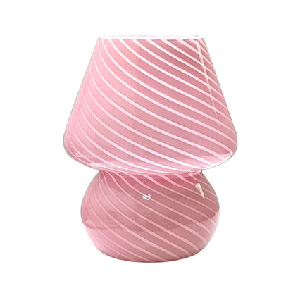 Murano Glass Mushroom Lamp – Vintage Pink LED Light for Cozy Ambience