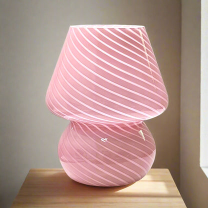 RoyaleGlow Murano Glass Mushroom Lamp for Vintage Ambient Lighting - Pink