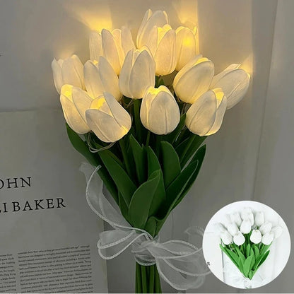 Royaleva LED Tulip Night Light – Artificial Bouquet for Home & Event Décor - White / 5pcs