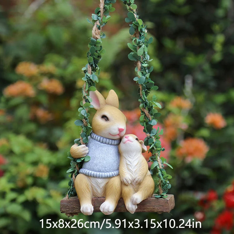 Royaleva Rabbit Wall Hanging Decor - Creative Resin Swing Ornament for Gardens - Rabbit Pink