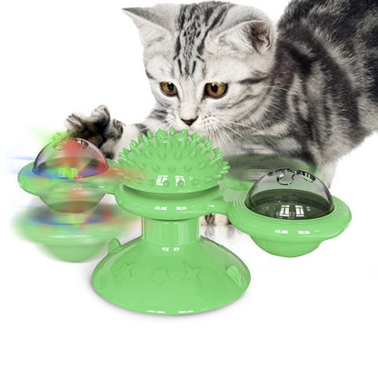 Pawellure Interactive Cat Windmill Toy with Catnip & Glow-in-the-Dark Ball - Multi-Function Scratching & Grooming Tool for Cats