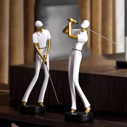 Creative Golfer Figurines – Abstract Golf Player Ornament for Modern Home Decor