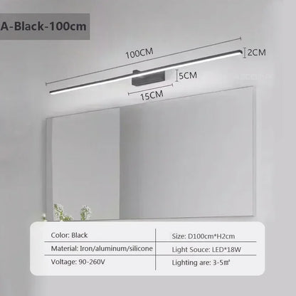 RoyaleGlow Modern LED Bathroom Vanity Light with Adjustable Tricolor Lighting - LWL155 A Black 100cm / Neutral light