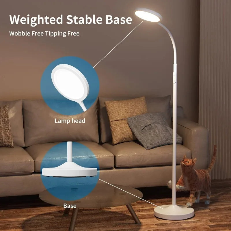 Adjustable Gooseneck Floor Lamp with Remote - Stepless Dimming & Color Temperature Adjustment - White