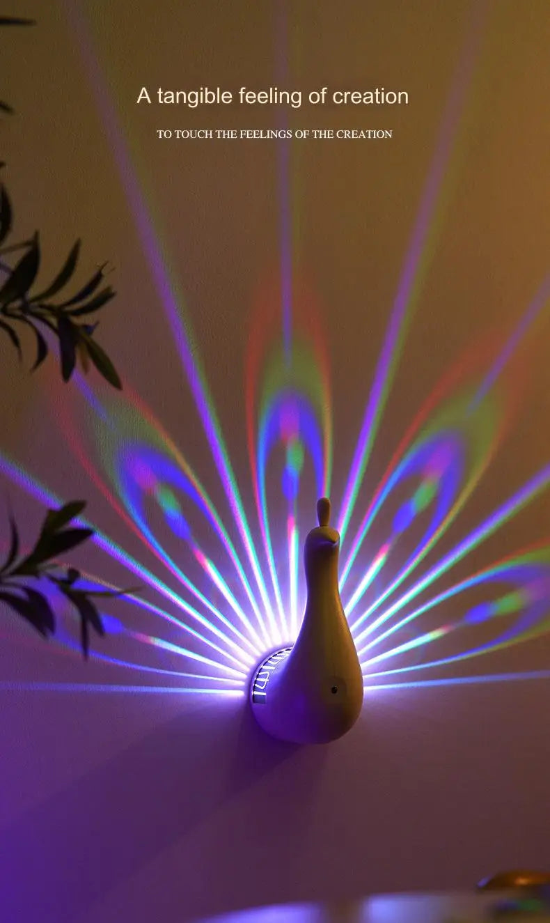 Royelux Peacock Projection Night Lamp - 12-Color Dimmable Remote-Control Atmosphere Light