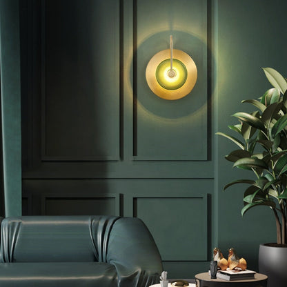 RoyaleGlow Elegant Circular Glass Wall Sconce for Radiant Illumination - Single Green Gold