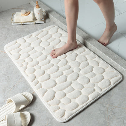 Royaleva Embossed Non-Slip Bathmat - Memory Foam Cobblestone Design for Ultimate Comfort - White / 16" x 24"