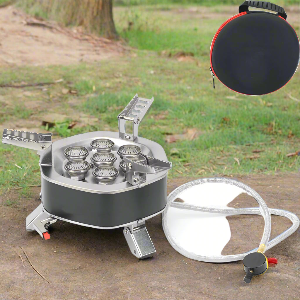 Royaleva Portable Camping Gas Stove - 3 & 5 Burner Folding Outdoor Cooking Stove - 3 burner