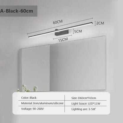 RoyaleGlow Modern LED Bathroom Vanity Light with Adjustable Tricolor Lighting - LWL155 A Black 60cm / Neutral light