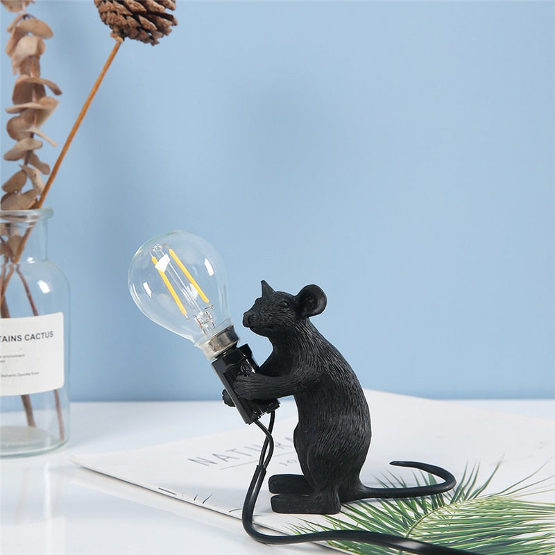 Royaleva Say Cheese Mouse Table Lamp - Artistic Resin LED Light Decor - White Standing